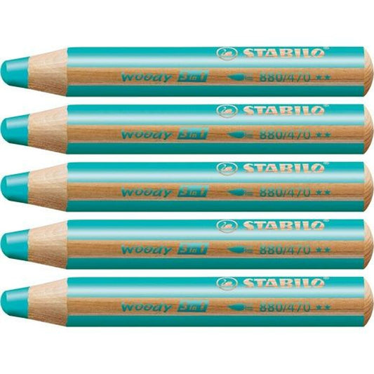 Creioane culori Stabilo Woody Turquoise 3 în 1 (5 Unități) - Birou și papetărie, Arte și Meserii