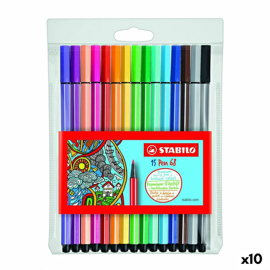 Set de Carioci Stabilo Pen 68 Multicolor (10 Unități) - Birou și papetărie, Pixuri, creioane și articole de scris