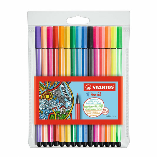 Set de Carioci Stabilo Pen 68 Standard + Neon 15 Piese Multicolor - Birou și papetărie, Pixuri, creioane și articole de scris