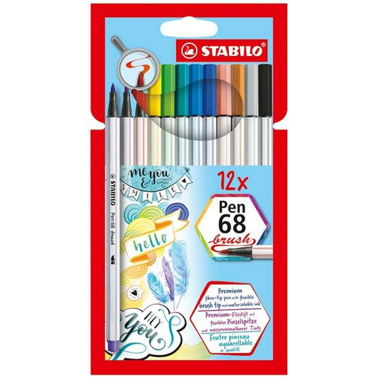 Set de Carioci Stabilo Pen 68 Brush 12 Piese Multicolor - Birou și papetărie, Pixuri, creioane și articole de scris