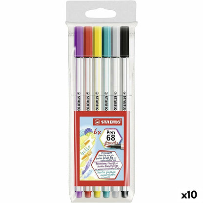 Set de Carioci Stabilo Pen 68 Brush Multicolor (10 Unități) - Birou și papetărie, Pixuri, creioane și articole de scris