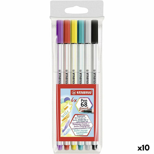 Set de Carioci Stabilo Pen 68 Brush Multicolor (10 Unități) - Birou și papetărie, Pixuri, creioane și articole de scris