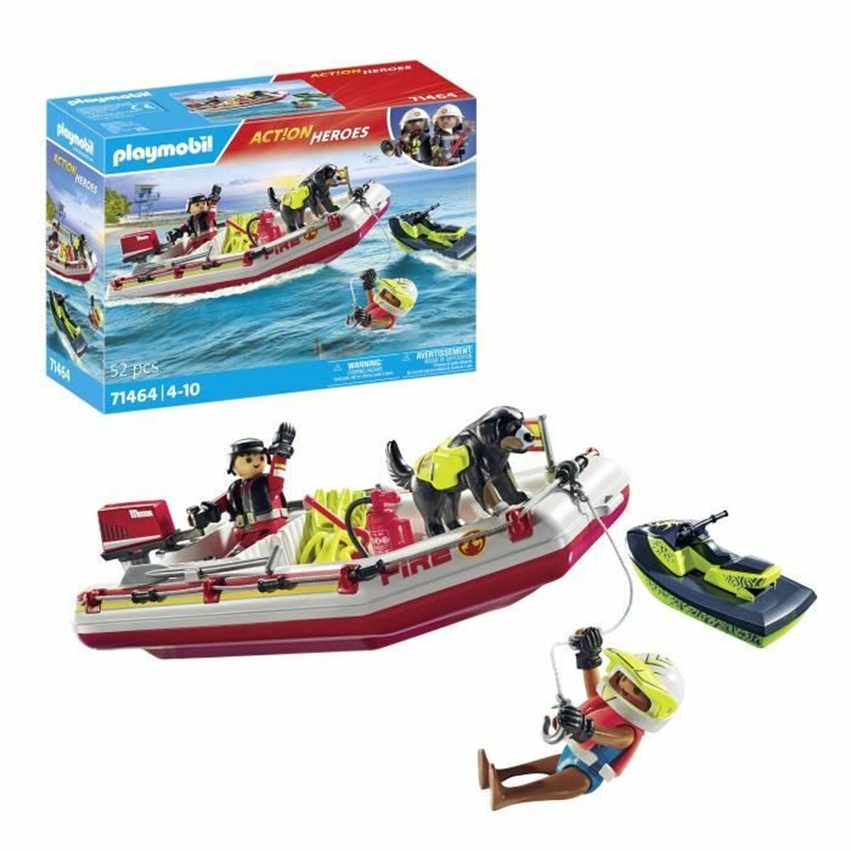Playset Playmobil Action Heroes - Fireboat and Water Scooter 71464 52 Piese - Jucarii si jocuri, Păpuși și figurine