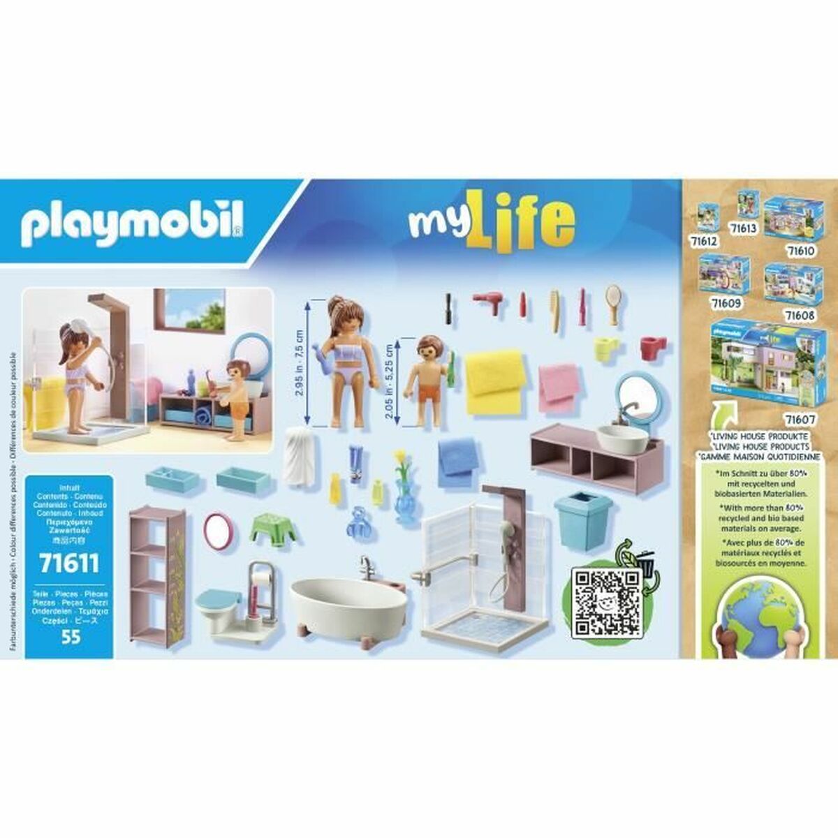 Playset Playmobil 71611 - Bathroom bathtub 55 Piese - Jucarii si jocuri, Păpuși și figurine