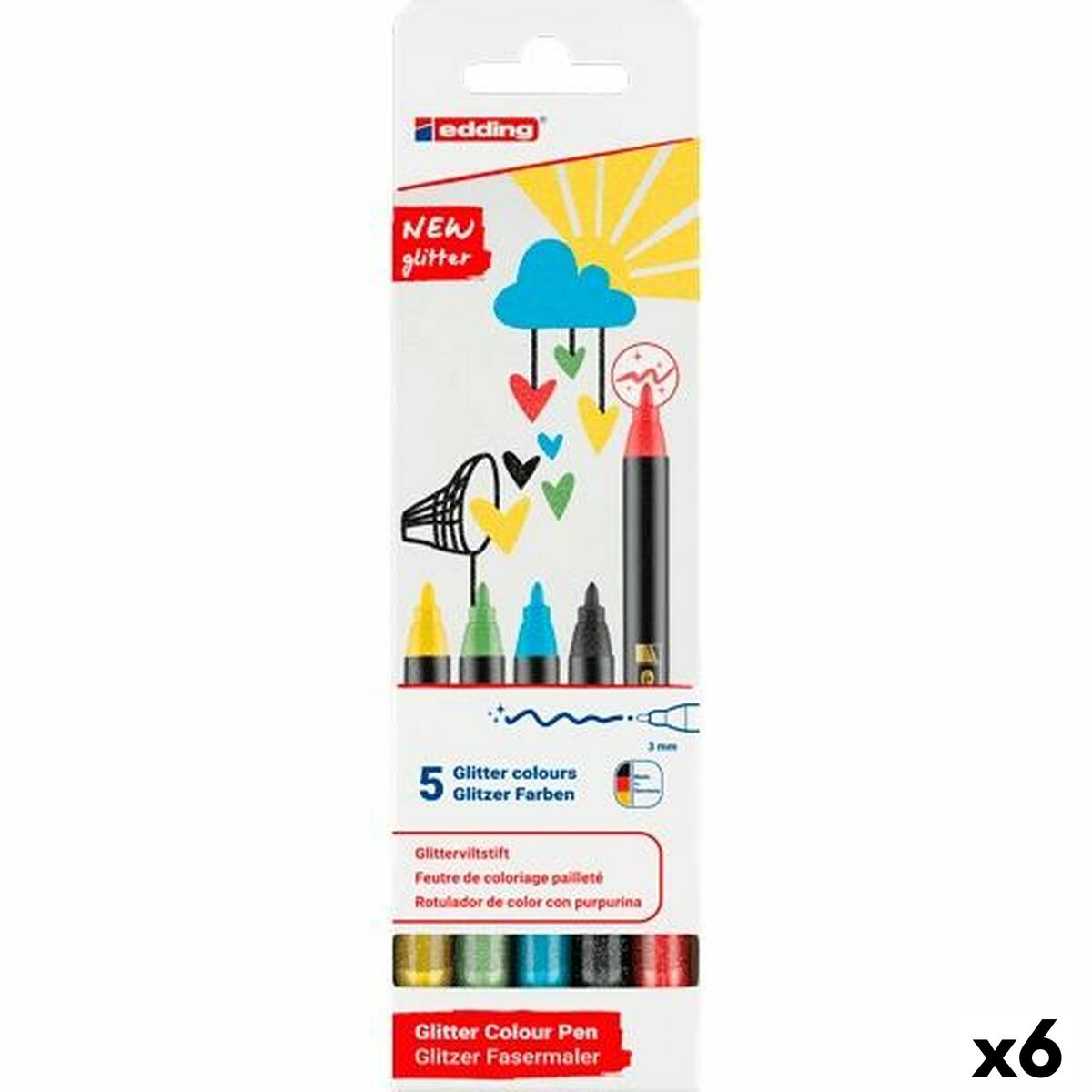 Set de Carioci Edding New Glitter Multicolor 5 Piese (6 Unități) - Birou și papetărie, Pixuri, creioane și articole de scris