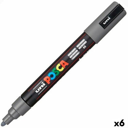 Marcaj de vopsea acrilică POSCA PC-5M Gri închis 1,8-2,5 mm (6 Unități) - Birou și papetărie, Pixuri, creioane și articole de scris
