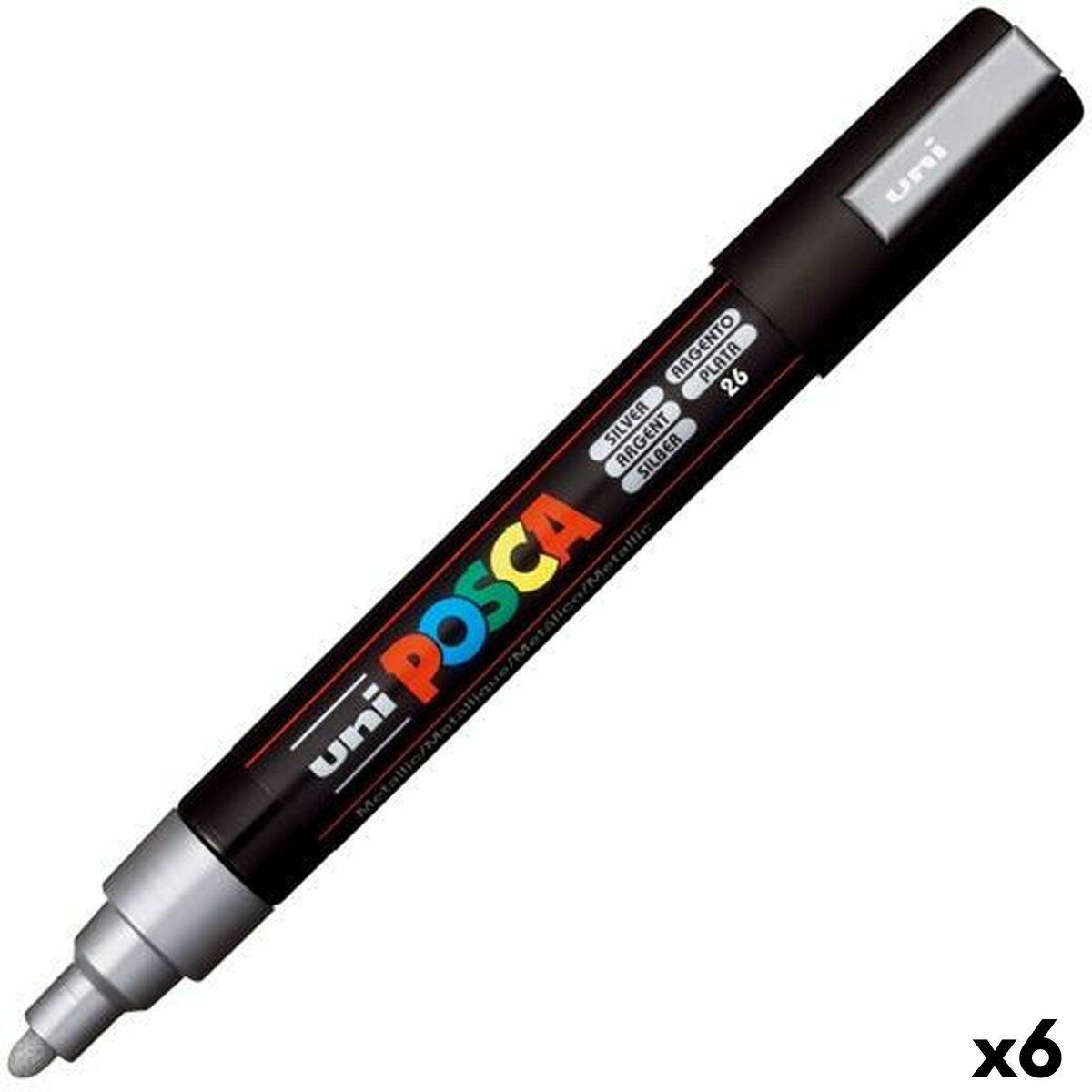 Carioci POSCA PC-5M Argintiu (6 Unități) - Birou și papetărie, Pixuri, creioane și articole de scris