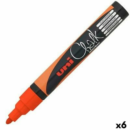 Markere cu cretă lichidă Uni-Ball PWE-5M Fluor Portocaliu (6 Unități) - Birou și papetărie, Pixuri, creioane și articole de scris