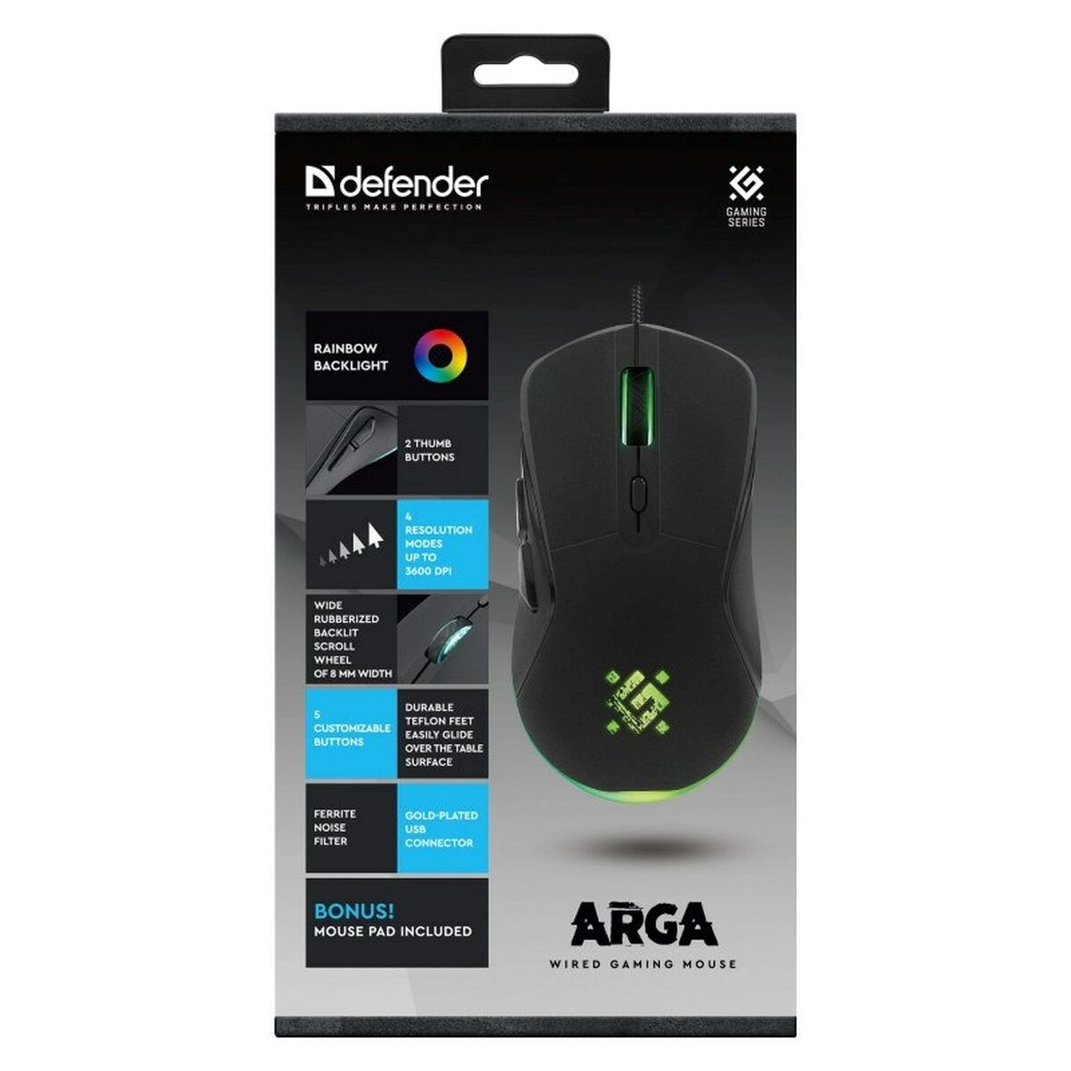 Mouse Gaming Defender GM-049 ARGA Negru 3600 DPI - Tehnică de calcul, Accesorii