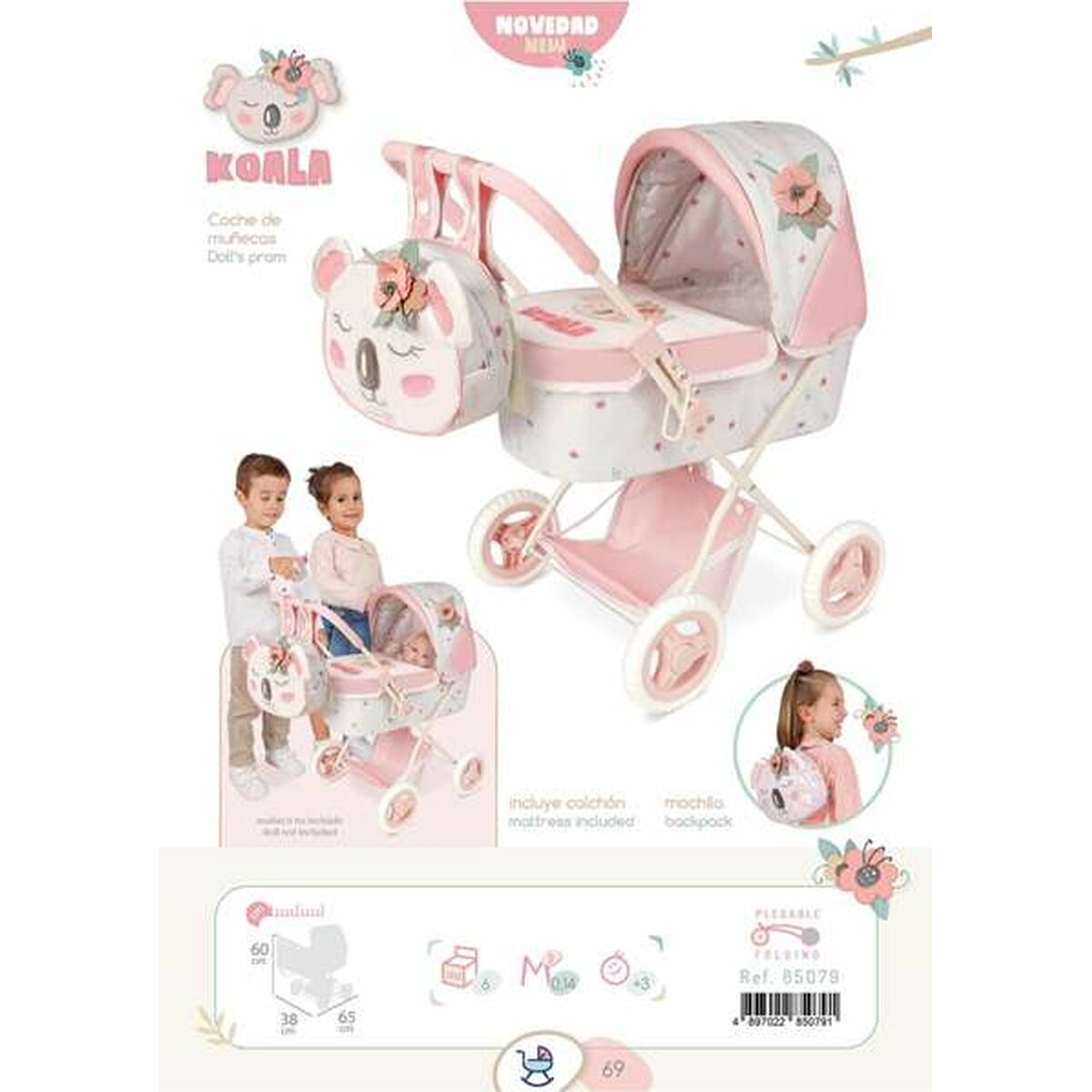 Cărucior pentru Păpuși Decuevas Koala 38 x 65 x 60 cm Pliabil - Jucarii si jocuri, Păpuși și accesorii