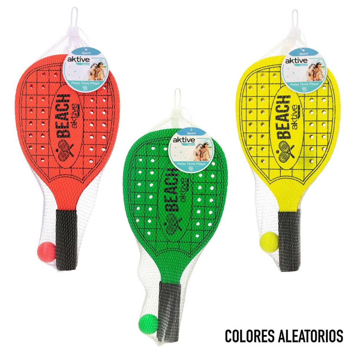 Palete de Plajă cu Minge Aktive Neon Lemn 20 x 40 cm (12 Unități) - Jucarii si jocuri, În aer liber și sport