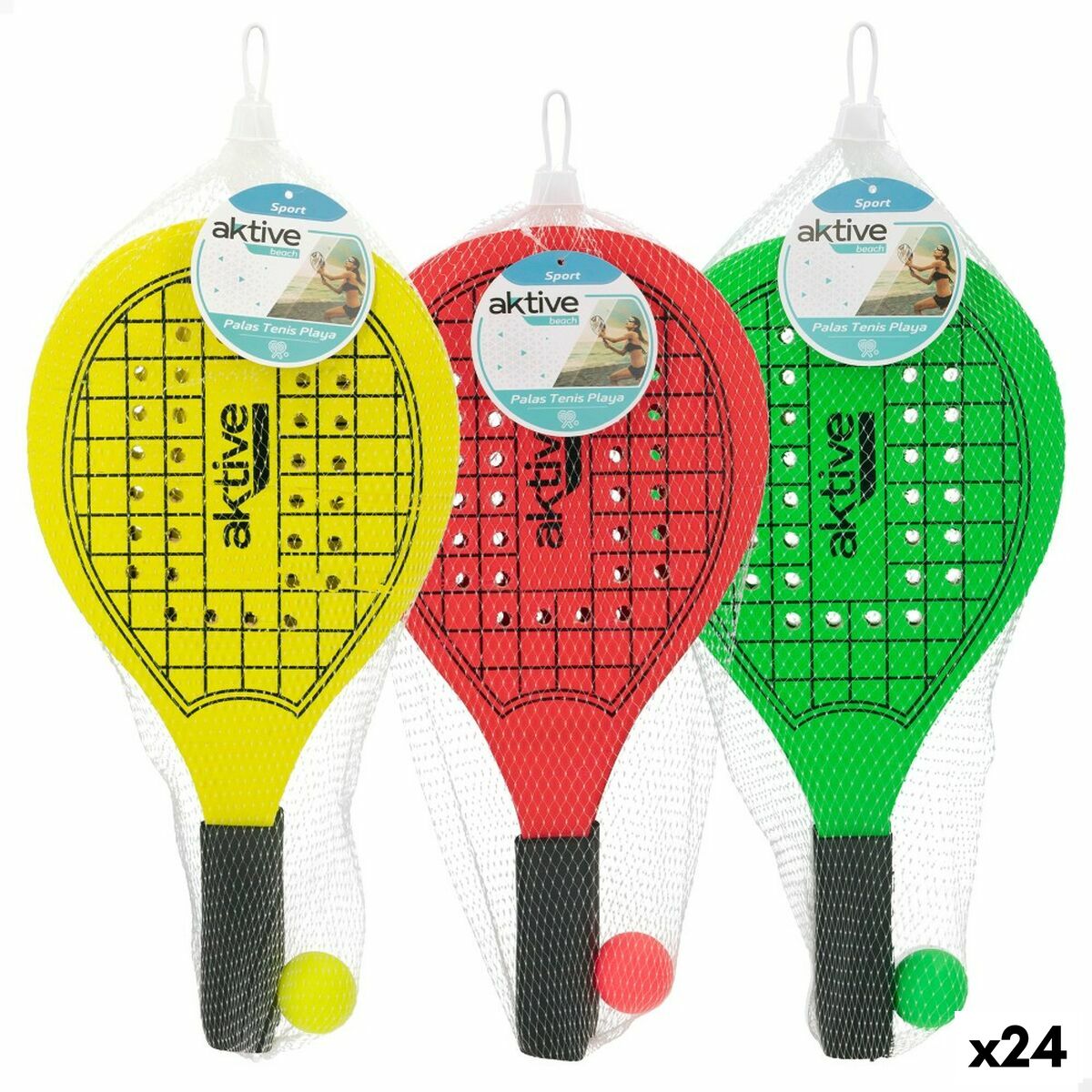 Palete de Plajă cu Minge Aktive Lemn 20,5 x 39,5 cm (24 Unități) - Jucarii si jocuri, În aer liber și sport