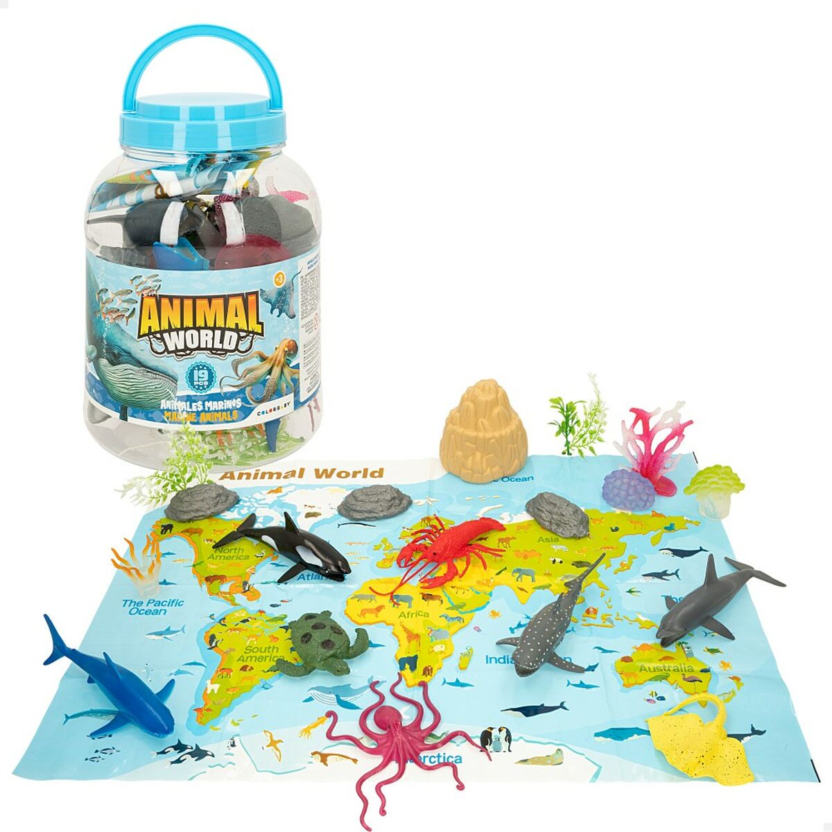 Figurine de animale Colorbaby 19 Piese Ocean Plastic 14 x 6 x 7 cm (6 Unități) - Jucarii si jocuri, Păpuși și figurine