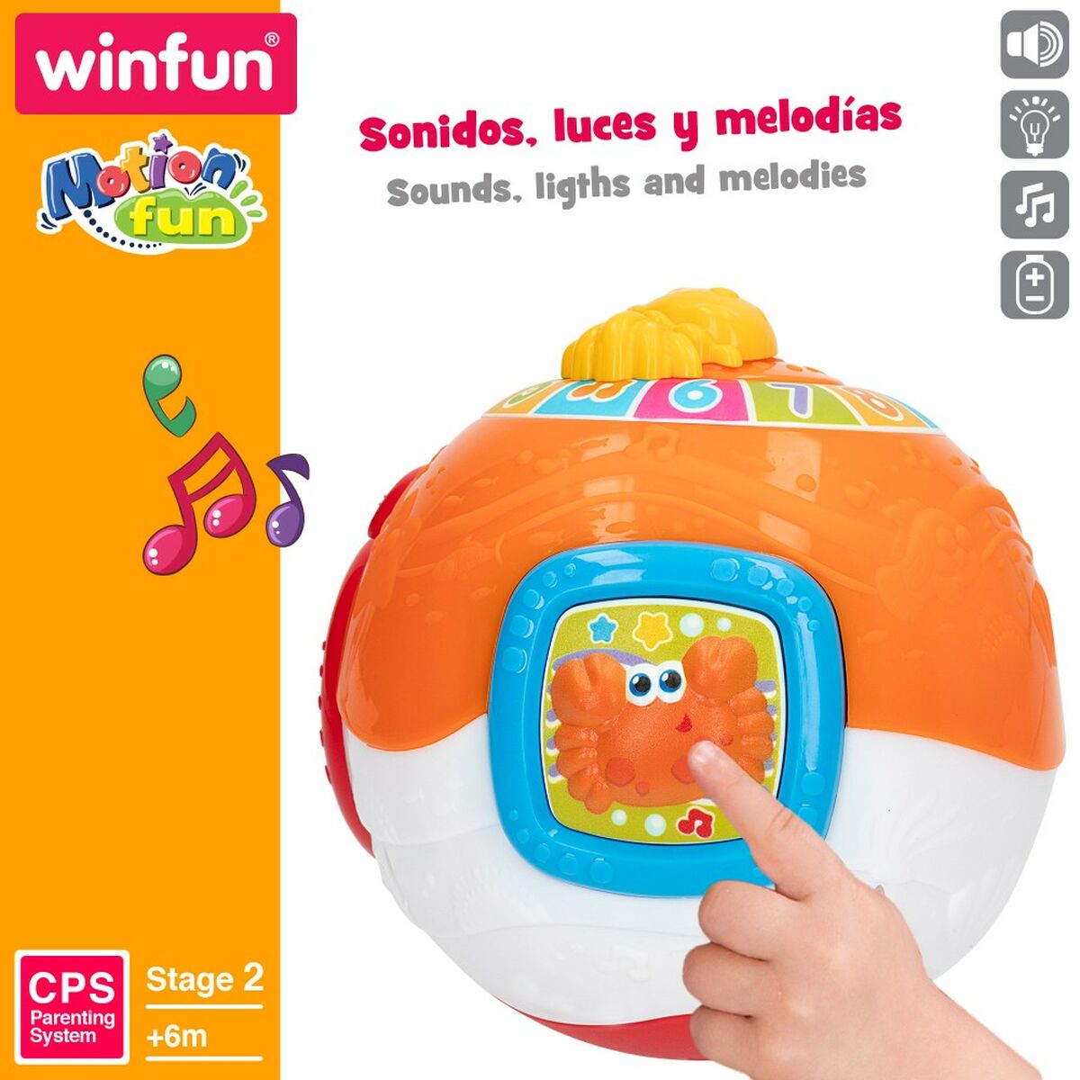 Jucărie muzicală Winfun 15 x 15 cm (4 Unități) Míč - Bebelus, Jucăriile copilăriei timpurii