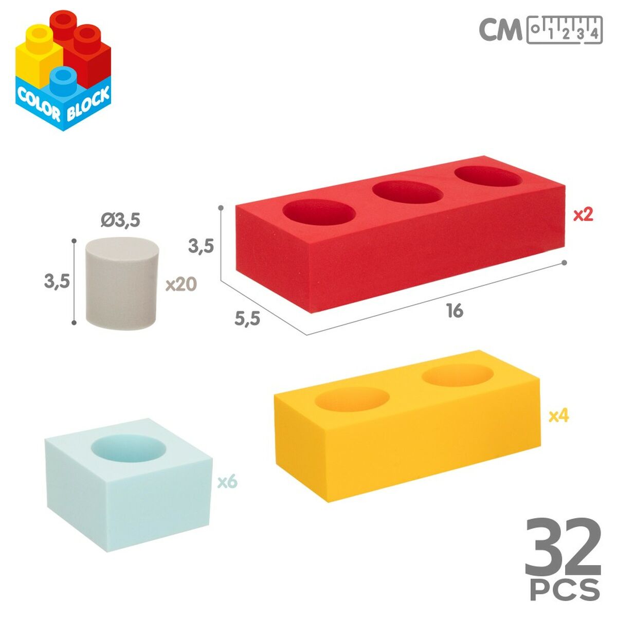 Plăci de Construcții Color Block 32 Piese EVA (4 Unități) - Jucarii si jocuri