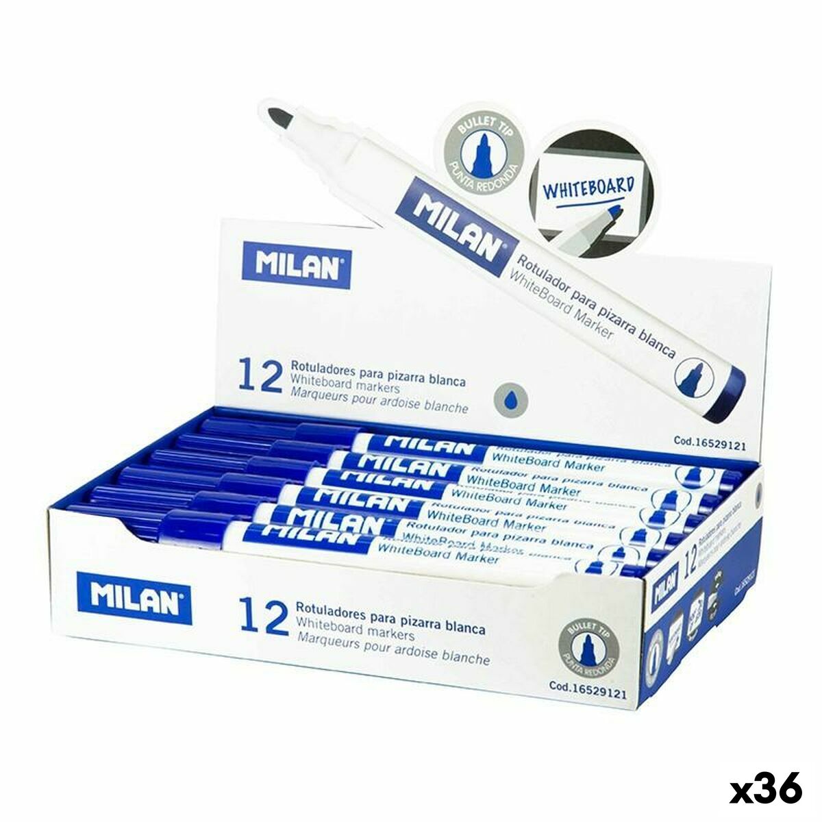 Set de Carioci Milan Albastru Tablă albă 12 Piese (36 Unități) - Birou și papetărie, Pixuri, creioane și articole de scris