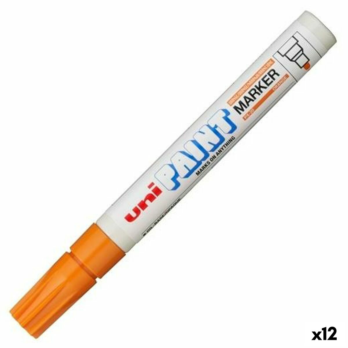 Marker permanent Uni-Ball PX-20 Portocaliu (12 Unități) - Birou și papetărie, Pixuri, creioane și articole de scris