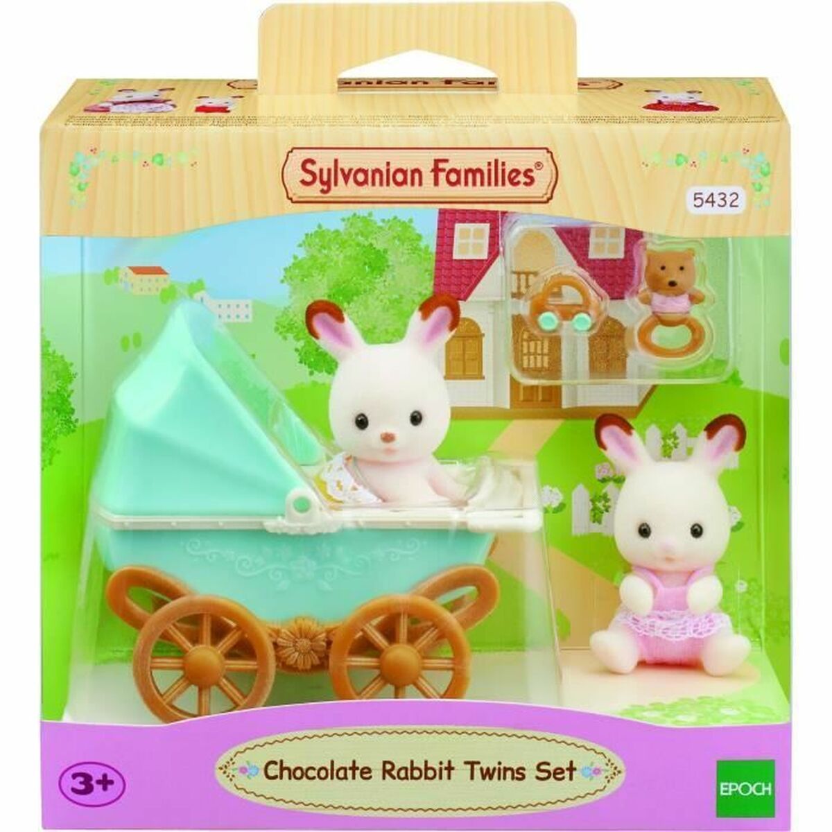 Playset Sylvanian Families Chocolate Bunny Twins and Double Stroller - Jucarii si jocuri, Păpuși și figurine