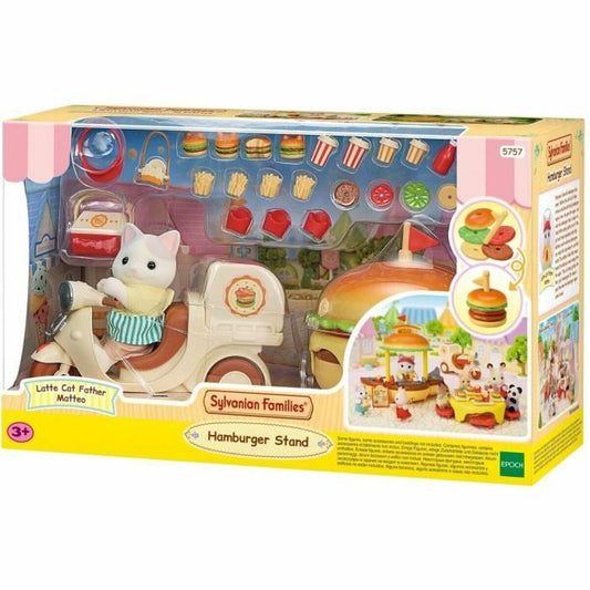 Accesorii pentru căsuțe de păpuși Sylvanian Families Puesto de hamburguesas - Papa Latte Cat y Scooter 30 Piese - Jucarii si jocuri, Păpuși și figurine