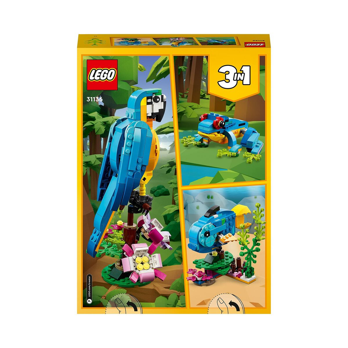 Set de Construcție Lego Creator 31136 Exotic parrot with frog and fish 3 în 1 253 Piese - Jucarii si jocuri