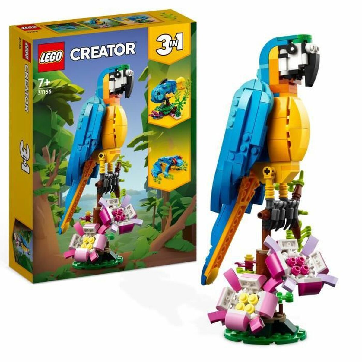 Set de Construcție Lego Creator 31136 Exotic parrot with frog and fish 3 în 1 253 Piese - Jucarii si jocuri