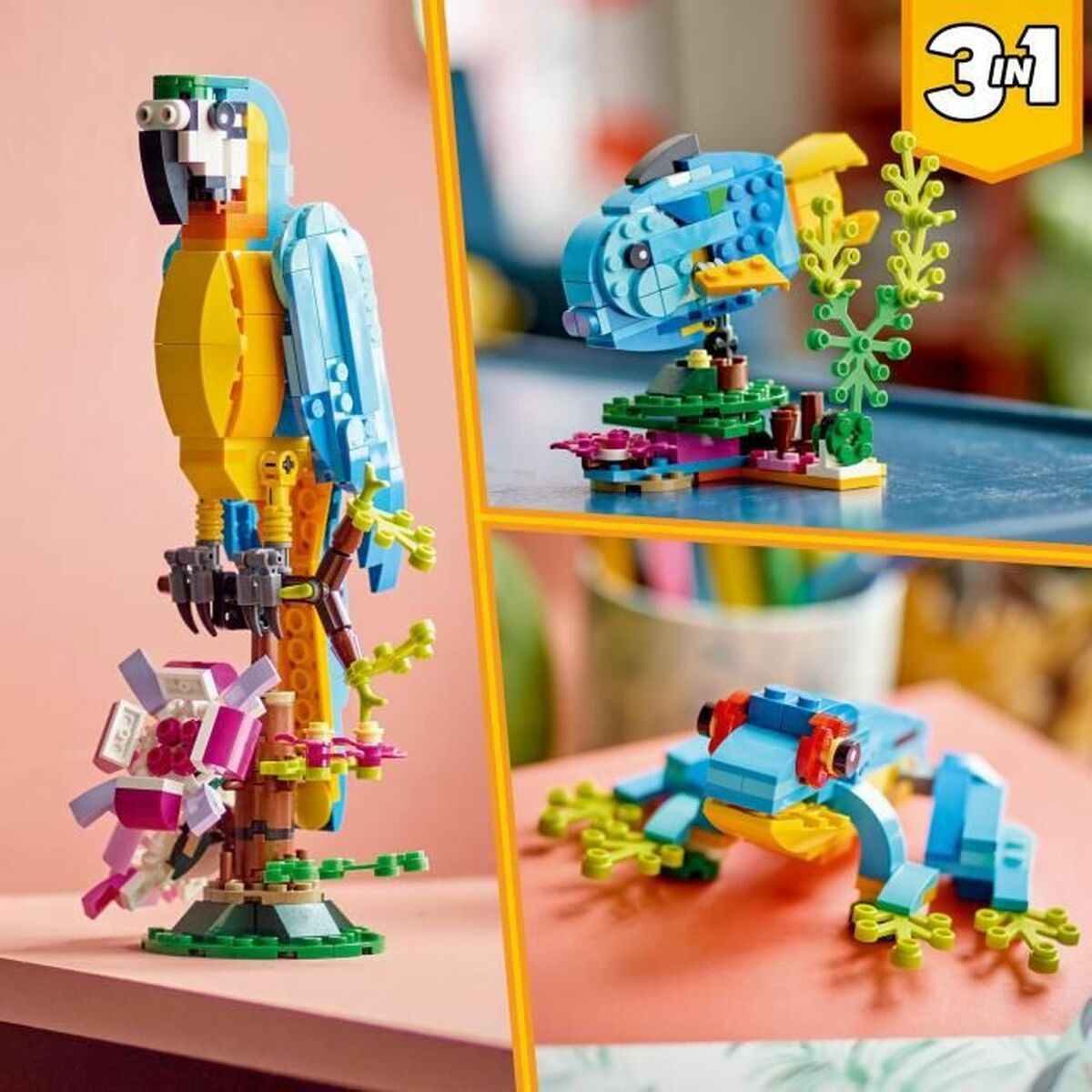 Set de Construcție Lego Creator 31136 Exotic parrot with frog and fish 3 în 1 253 Piese - Jucarii si jocuri
