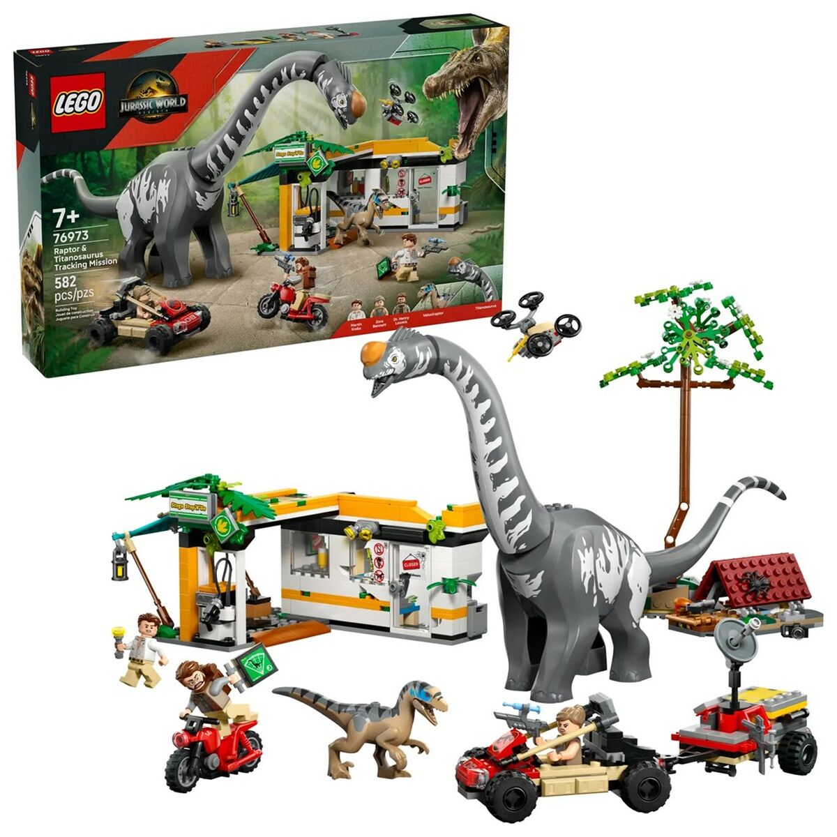 Set de Construcție Lego JURASSIC WORLD 76973 Raptor & Titanosaurus Tracking Mission 582 Piese - Jucarii si jocuri