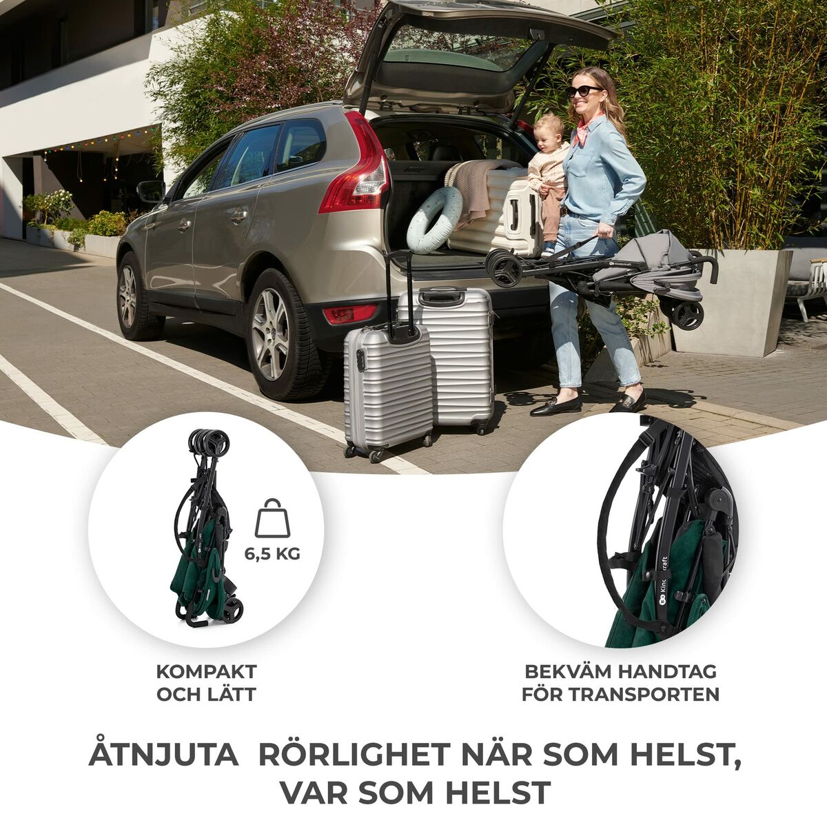 Cărucior de plimbat bebe Kinderkraft KSTIK000GRE0000 Verde 1 Piese - Bebelus, Cărucioare, scaune și accesorii