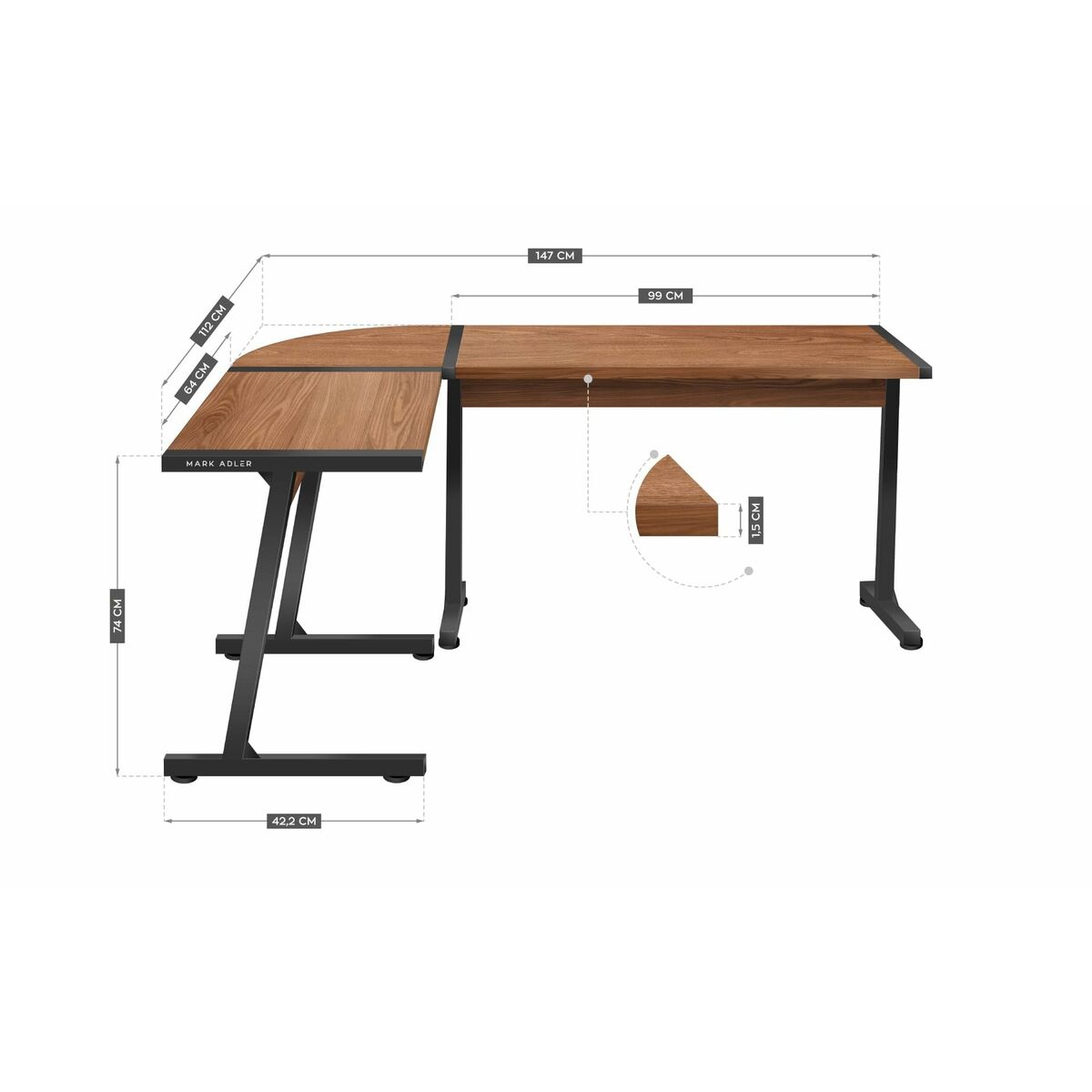 Birou Mark Adler MA-LEADER 5.5 WN Negru Bronz 147 x 74 x 112 cm - Acasă și bucătărie, Mobilă