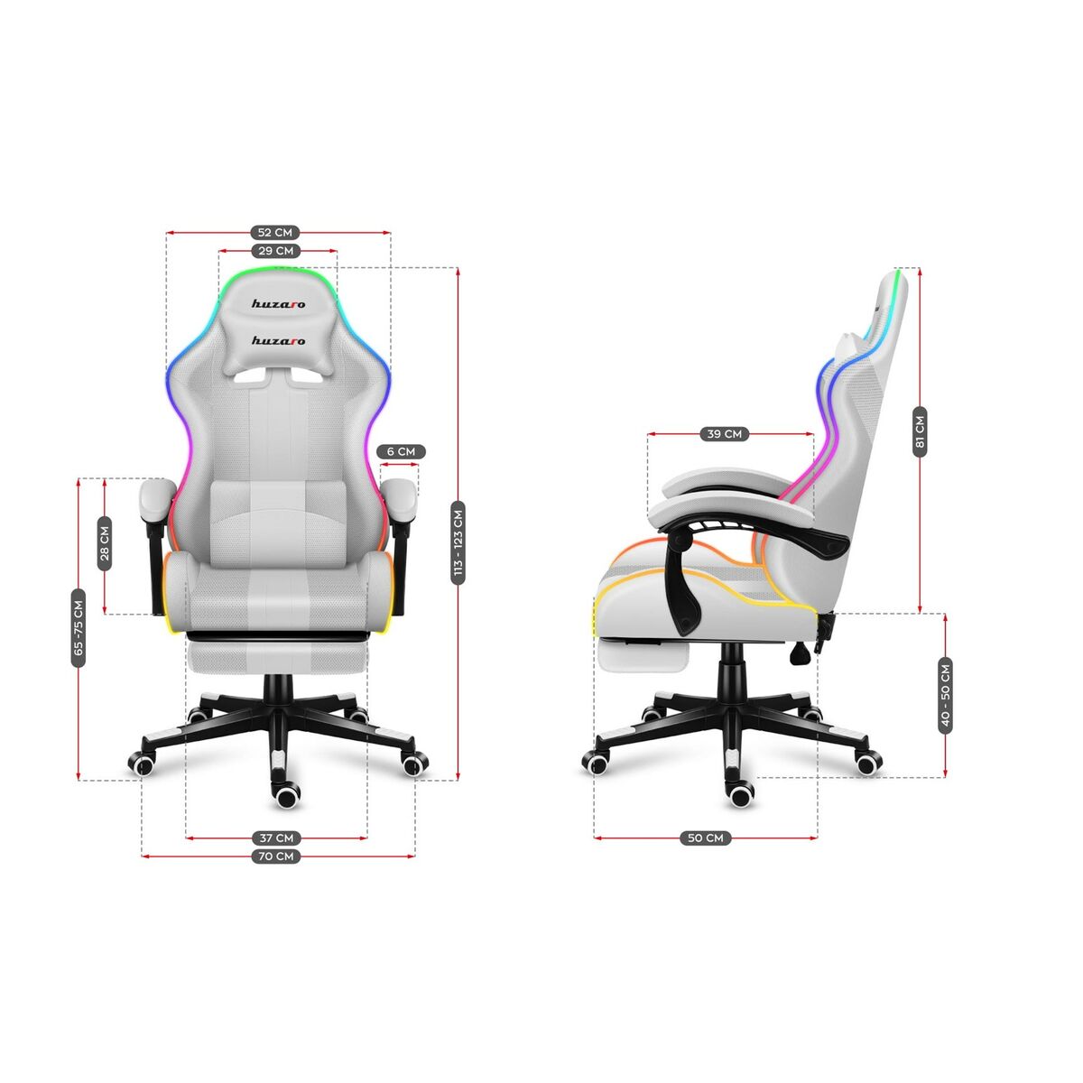 Scaun Gaming Huzaro FORCE 4.7 RGB Alb - Acasă și bucătărie, Mobilă