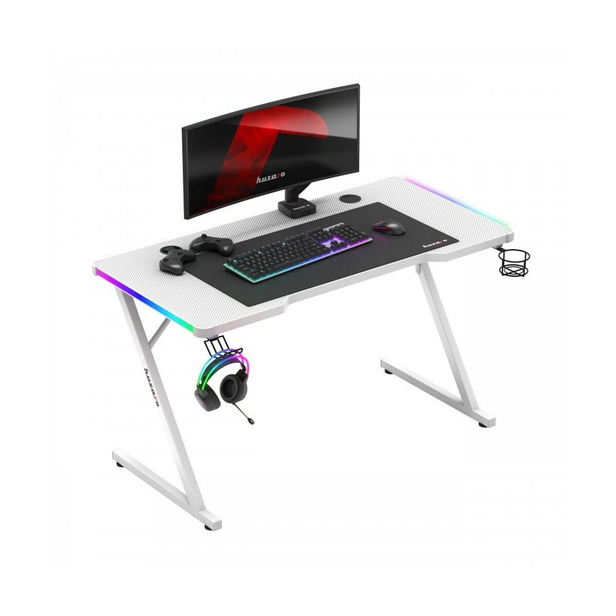 Birou Gaming Huzaro HZ-Hero 2.5 White RGB Alb 120 x 75 x 60 cm - Acasă și bucătărie, Mobilă