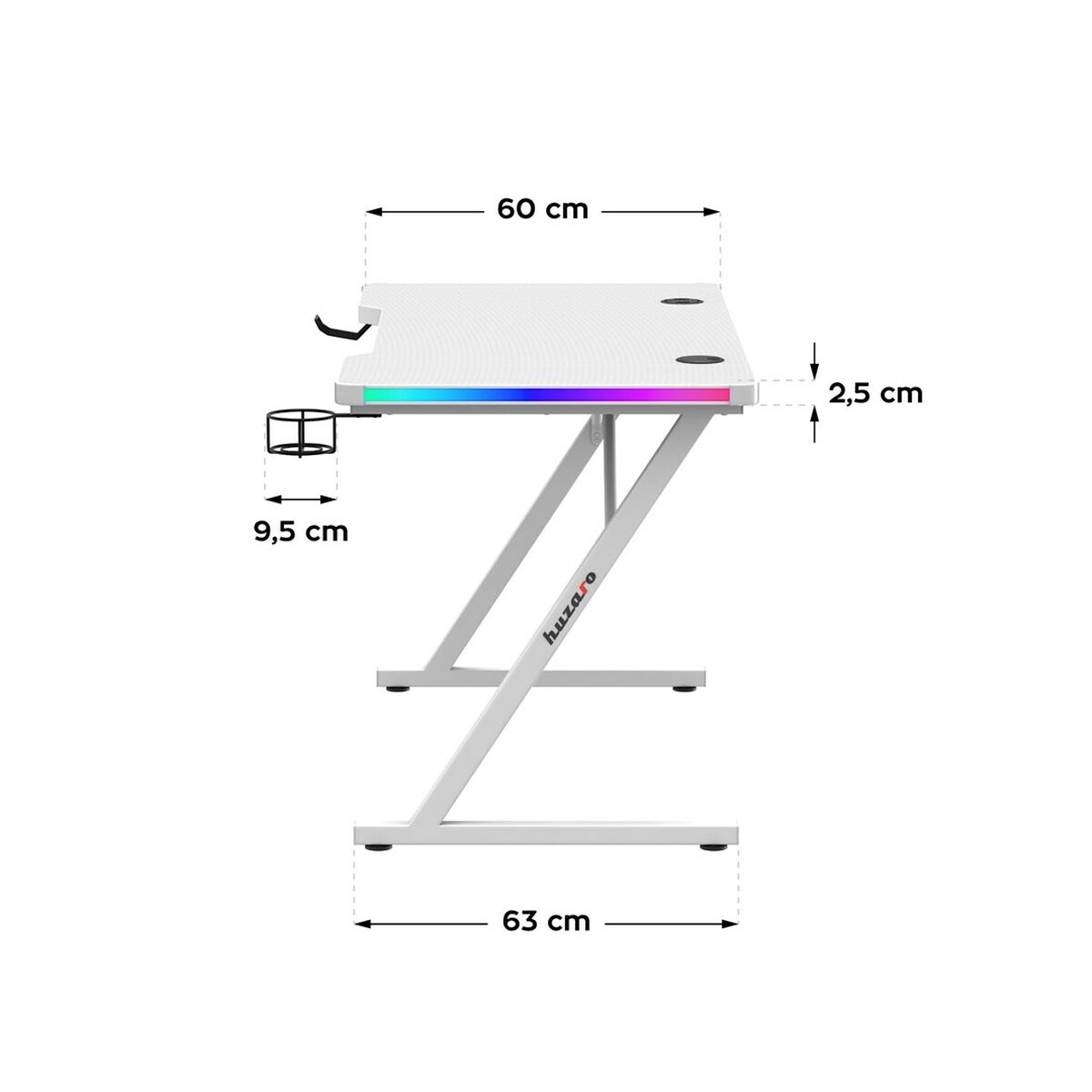 Birou Gaming Huzaro HZ-Hero 2.5 White RGB Alb 120 x 75 x 60 cm - Acasă și bucătărie, Mobilă