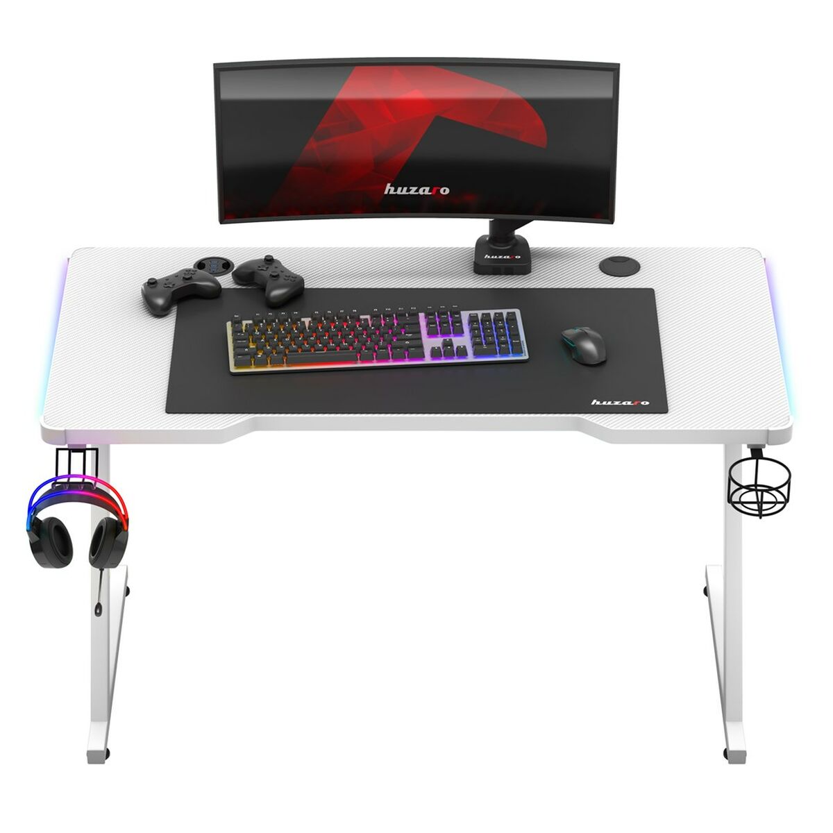 Birou Gaming Huzaro HZ-Hero 2.5 White RGB Alb 120 x 75 x 60 cm - Acasă și bucătărie, Mobilă