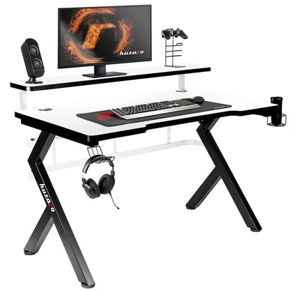 Birou Gaming Huzaro HZ-Hero 5.0 White Alb Negru Fibră de carbon 120 x 60 cm - Acasă și bucătărie, Mobilă