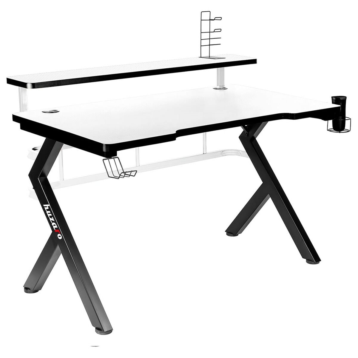 Birou Gaming Huzaro HZ-Hero 5.0 White Alb Negru Fibră de carbon 120 x 60 cm - Acasă și bucătărie, Mobilă