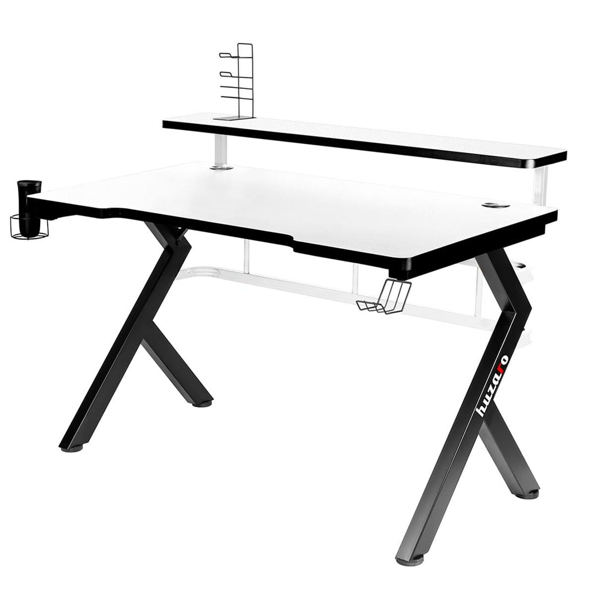 Birou Gaming Huzaro HZ-Hero 5.0 White Alb Negru Fibră de carbon 120 x 60 cm - Acasă și bucătărie, Mobilă