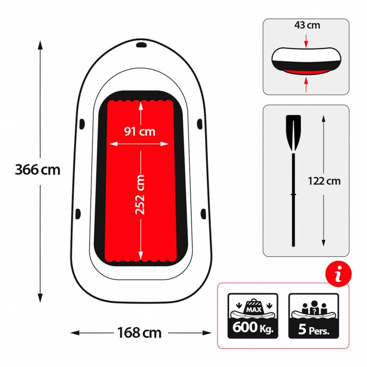 Barcă Gonflabilă Intex Excursion 5 Albastru Alb 366 x 43 x 168 cm - Sport și în aer liber, Sporturi acvatice