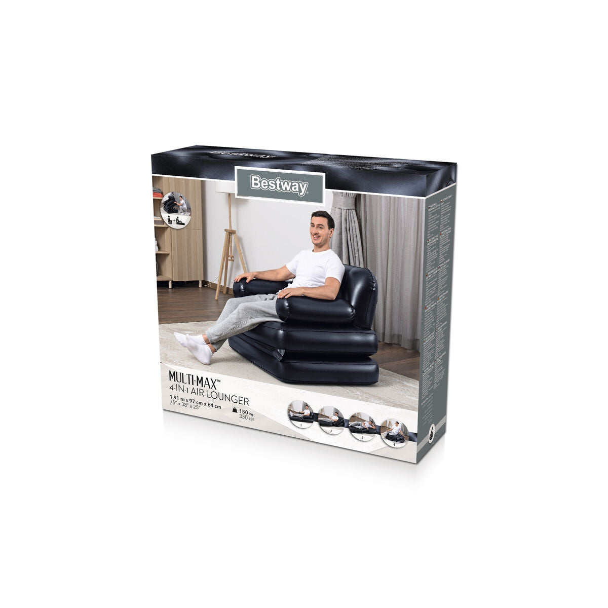 Scaun gonflabil Bestway 191 x 38 x 25 cm Negru - Jucarii si jocuri, În aer liber și sport