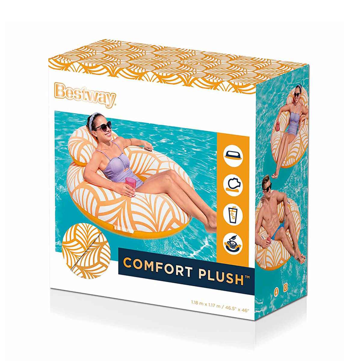 Scaun gonflabil pentru piscină Bestway Deluxe 118 x 117 cm Portocaliu - Jucarii si jocuri, În aer liber și sport