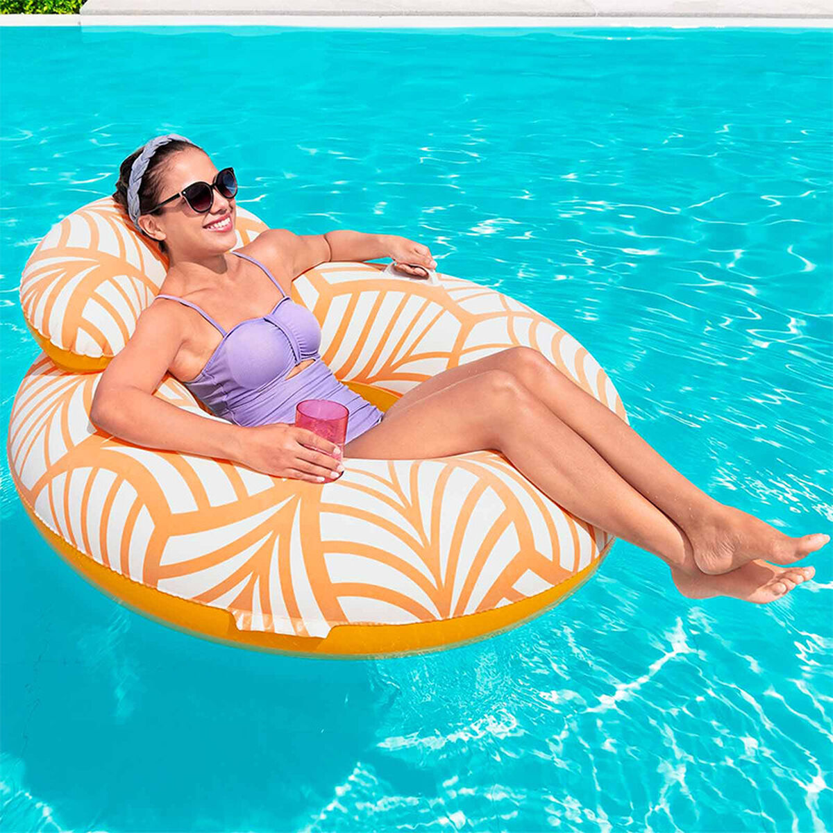 Scaun gonflabil pentru piscină Bestway Deluxe 118 x 117 cm Portocaliu - Jucarii si jocuri, În aer liber și sport
