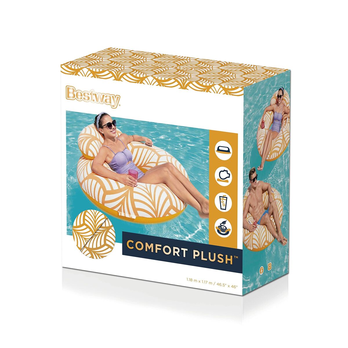 Scaun gonflabil pentru piscină Bestway Deluxe 118 x 117 cm Portocaliu - Jucarii si jocuri, În aer liber și sport