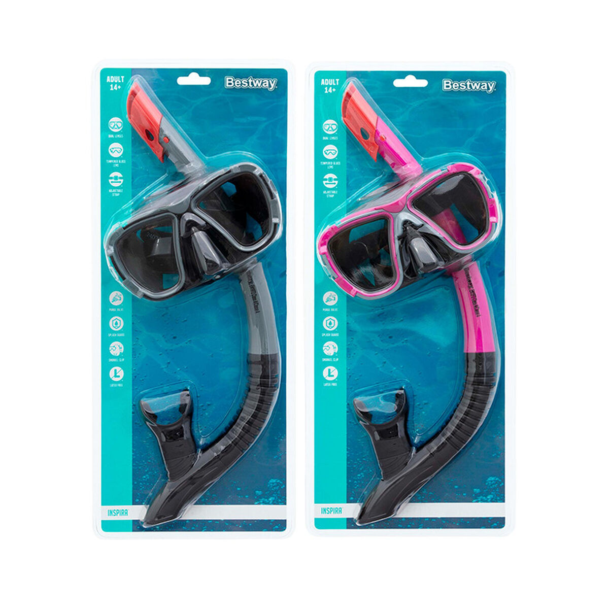 Ochelari de Scufundare cu Tub Bestway Gri Roz Adult (1 Unități) - Sport și în aer liber, Sporturi acvatice