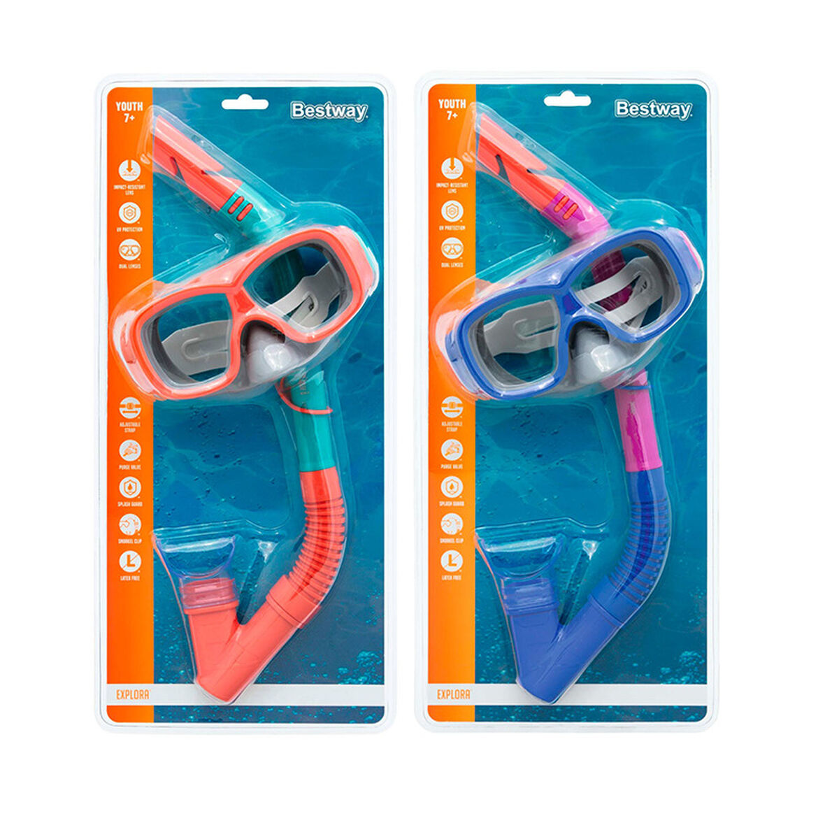 Ochelari de Scufundare cu Tub pentru Copii Bestway Albastru Portocaliu (1 Unități) - Sport și în aer liber, Sporturi acvatice