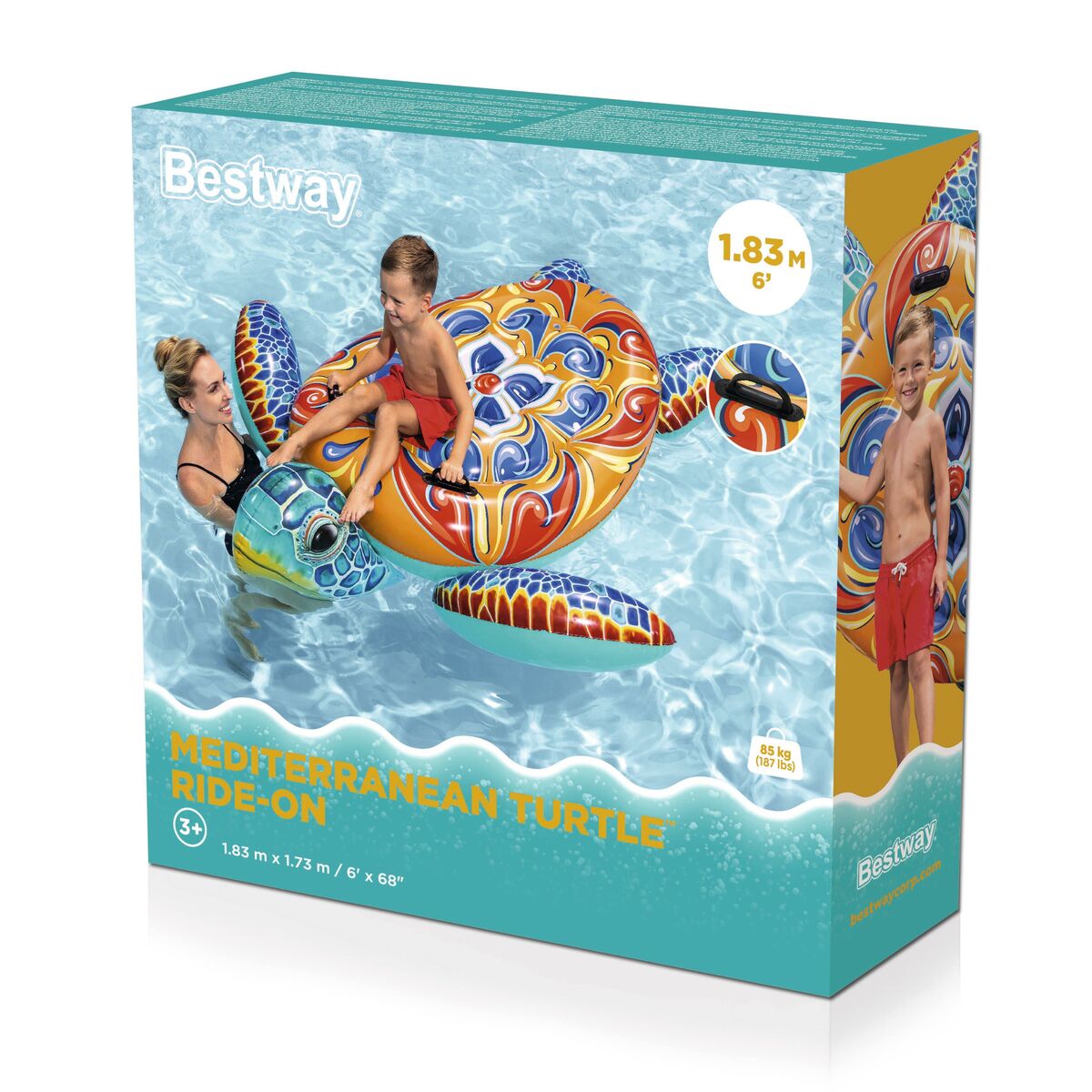 Bestway Figură Inflatable Țestoasă Mediteraneană cu Mânere 183x173 cm +3 Ani Plajă/Piscină 41523 - Jucarii si jocuri, În aer liber și sport
