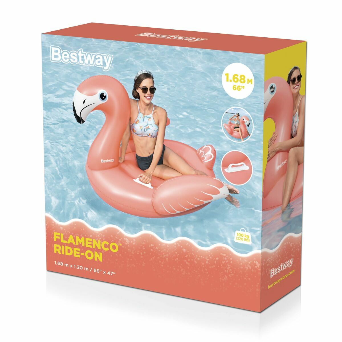 Bestway Figură Inflatable Flamingo cu Mânere 168x120 cm +3 Ani Plajă și Piscină 41526 - Jucarii si jocuri, În aer liber și sport