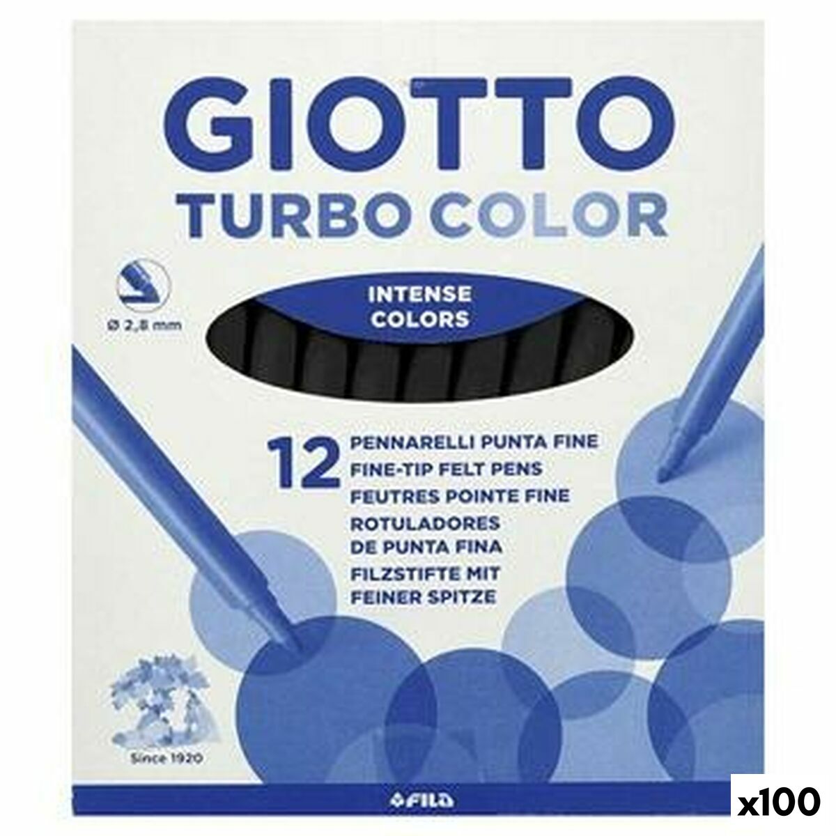 Set de Carioci Giotto TURBO COLOR Negru 12 Piese (100 Unități) - Birou și papetărie, Pixuri, creioane și articole de scris