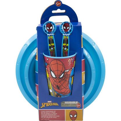 Set de Menaj pentru Copii Spider-Man CZ11313 Plastic (5 Piese) - Acasă și bucătărie, Tacâmuri, veselă și sticlărie