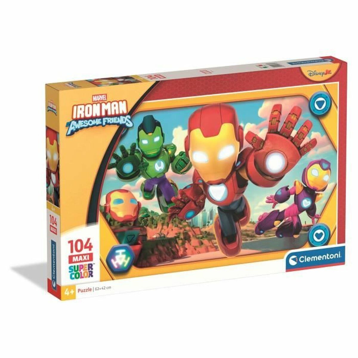 Puzzle Clementoni Maxi - Iron Man and his awesome friends 62 x 42 cm 104 Piese - Jucarii si jocuri, Puzzle-uri și puzzle-uri