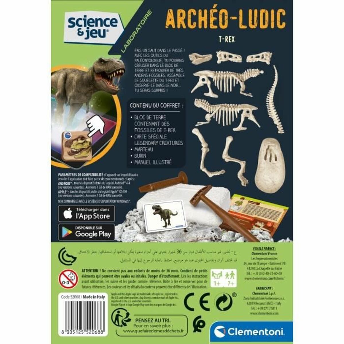 Joc de Excavare Clementoni T-Rex fosforescente - Jucarii si jocuri, Învățare și educație