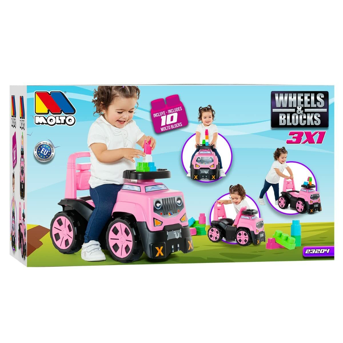 Mașină-Premergător Moltó 3x1 Wheels & Blocks 10 Piese 89 cm Roz - Jucarii si jocuri, În aer liber și sport
